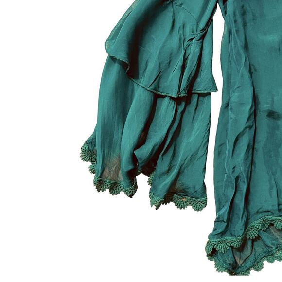 M Made in Italy Scoop Neck Tiered Sleeve Top Deep Green Women's Size Medium NWT - Picture 3 of 11